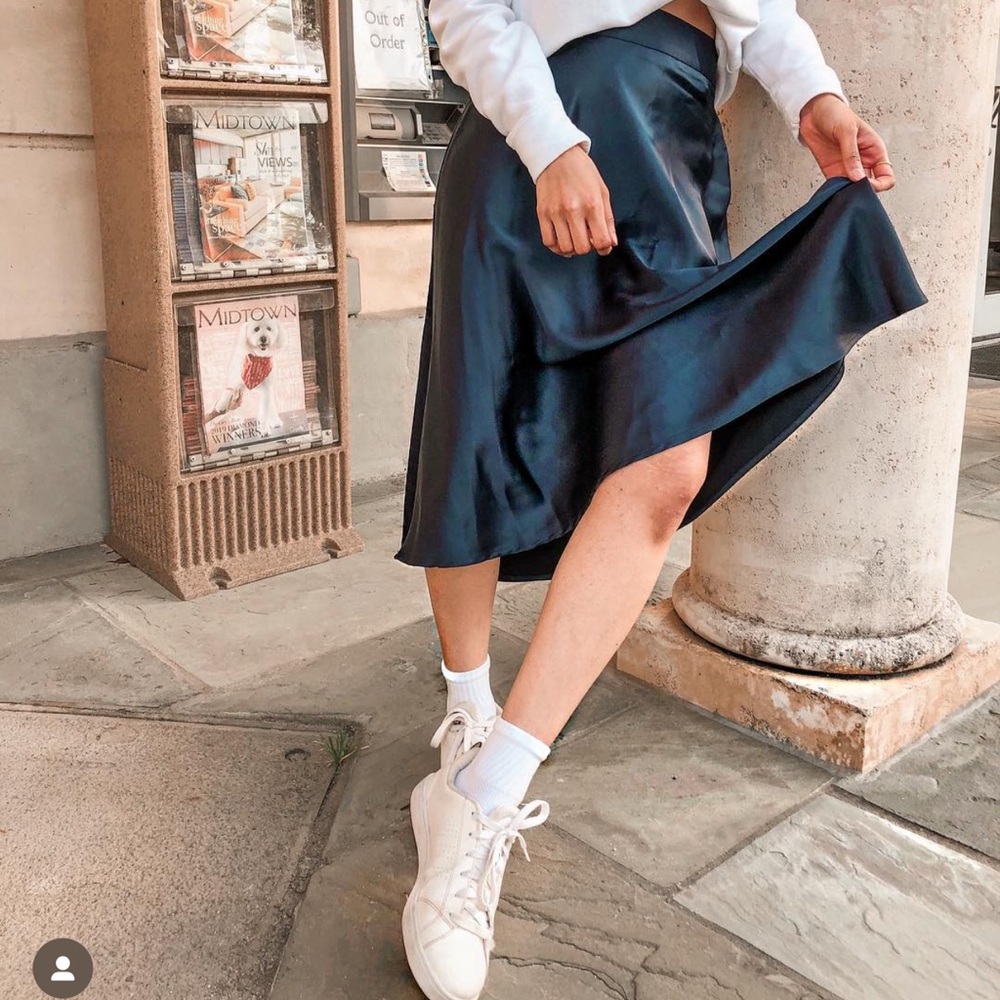 Navy Satin Slip Skirt